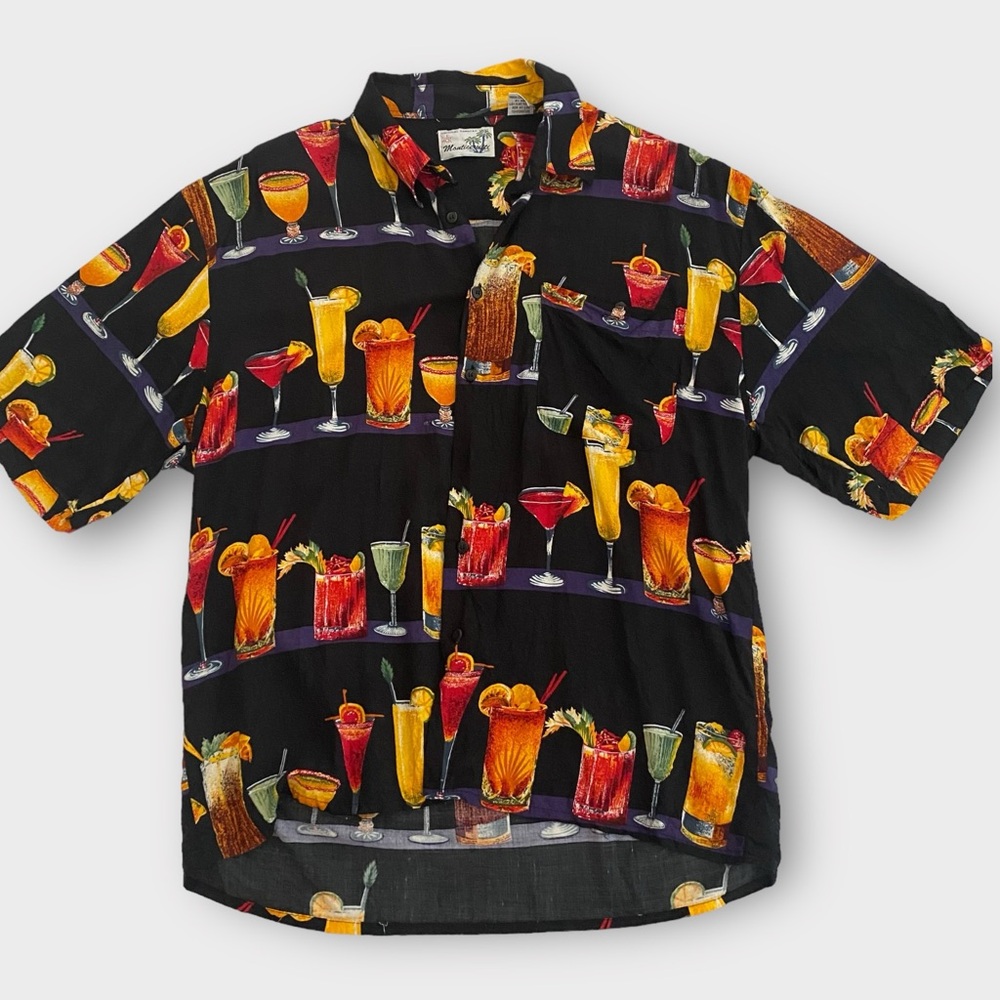 Vintage Monticerutti Men’s Button Down Shirt Large Hawaiian Drinks Vacation